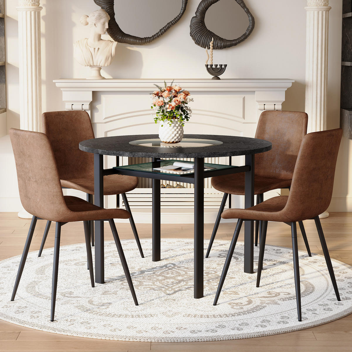 ESSGRUPPE DE-39372 5-teilig, mit 4 Stühlen und Glasplatte Braun - Braun, Metall (100/76/100cm) - ComfortXL
