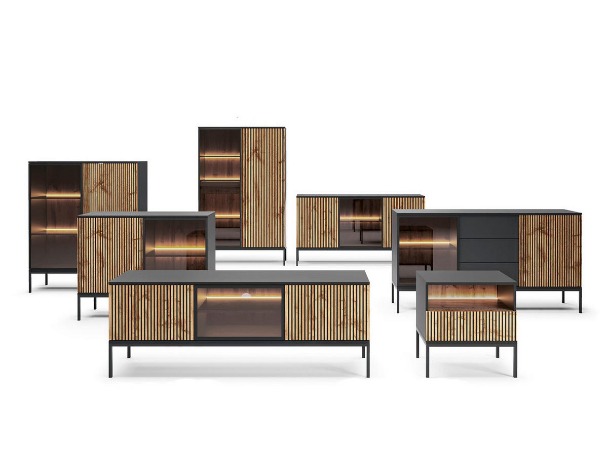 STANDVITRINE mit Schublade LINO Eiche wotan + graphit - Eiche Wotan, Holzwerkstoff (104/166/39cm) - Compleo24