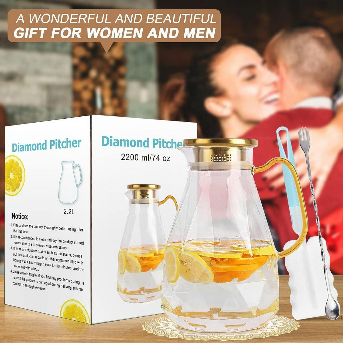 GLASKARAFFE mit Deckel 2.2 Liter - Transparent, Glas (15/15cm)