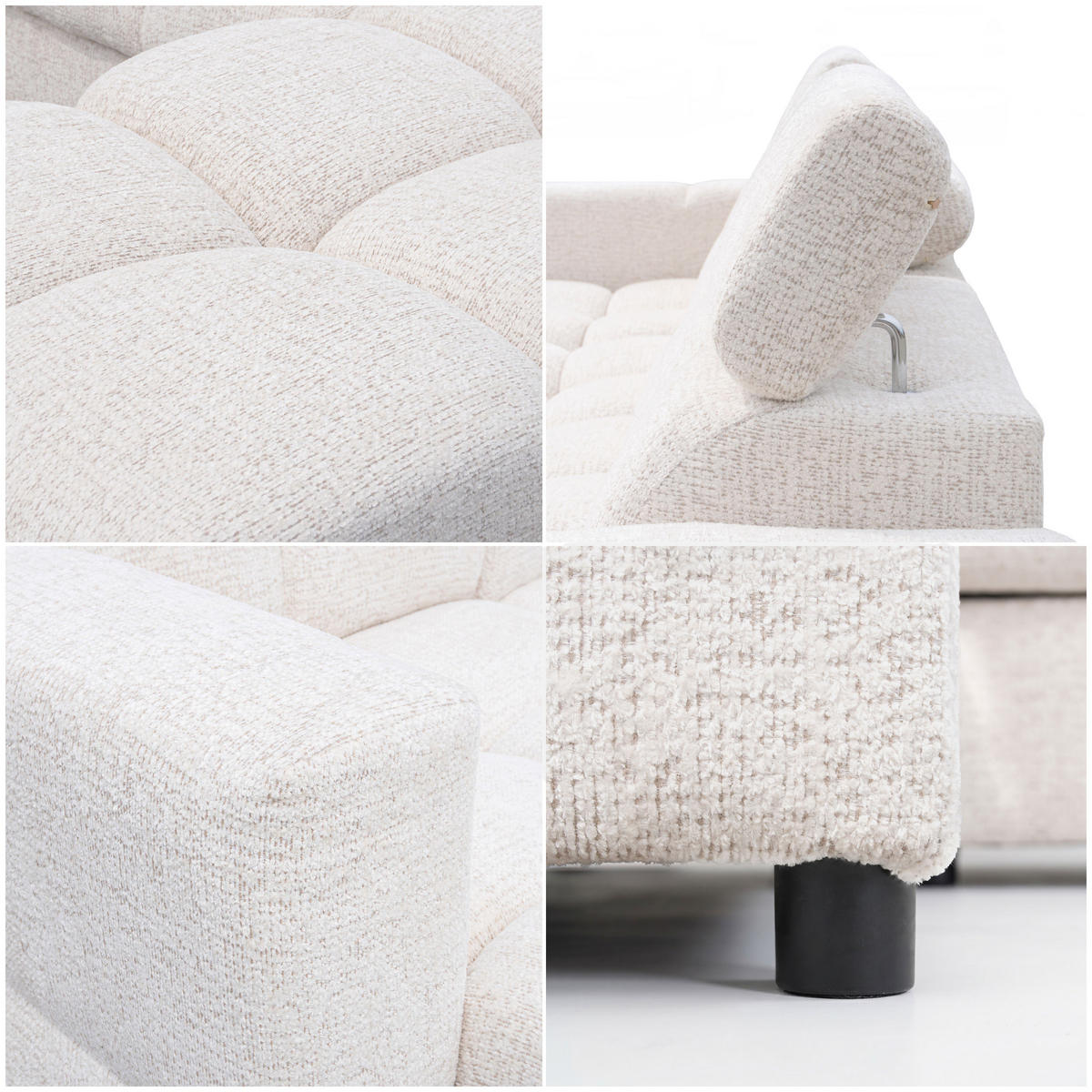 WOHNLANDSCHAFT BELUNO mit Schlaffunktion und Bettkasten Creme - Creme/Schwarz, Kunststoff/Textil (302/84/160cm) - Idohome