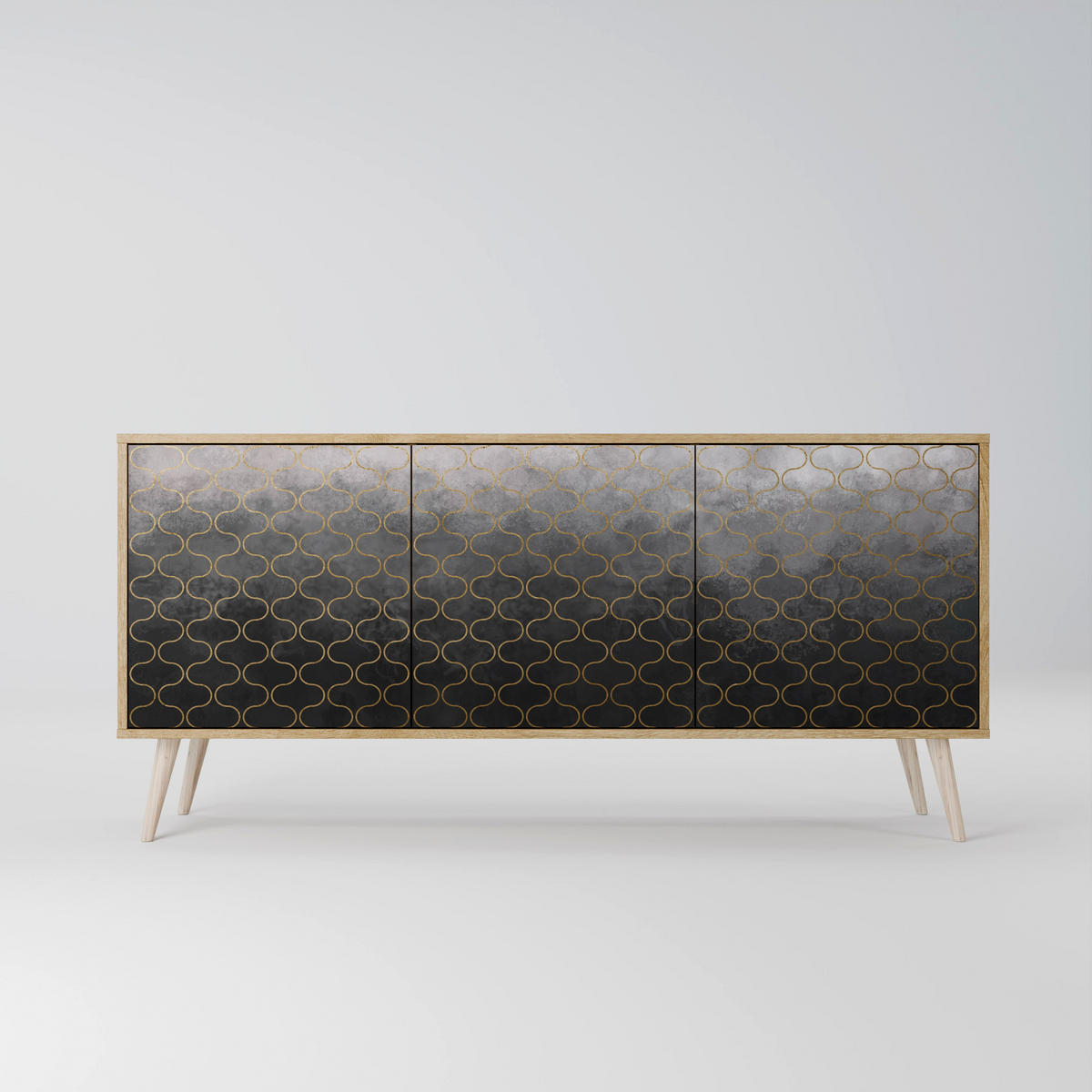 SIDEBOARD TESSELATED GRAYISH, Eicheneffekt, 164,5x42x77,5 cm, 3 Türen - Eichefarben/Buchefarben, Holzwerkstoff/Buchenholz (164.5/77.5/42cm) - SpaceRebels