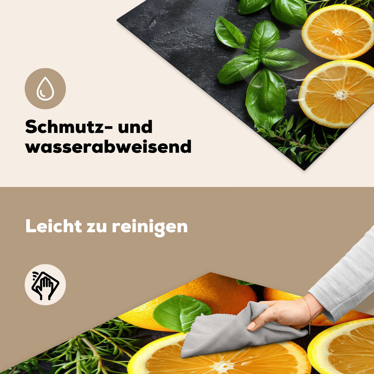 HERDABDECKPLATTE Obst - Grau - Konkret - Orange - Pflanzen Induktionsmatte 77x59 cm - Anthrazit, Kunststoff (77/59/0.2cm) - MuchoWow