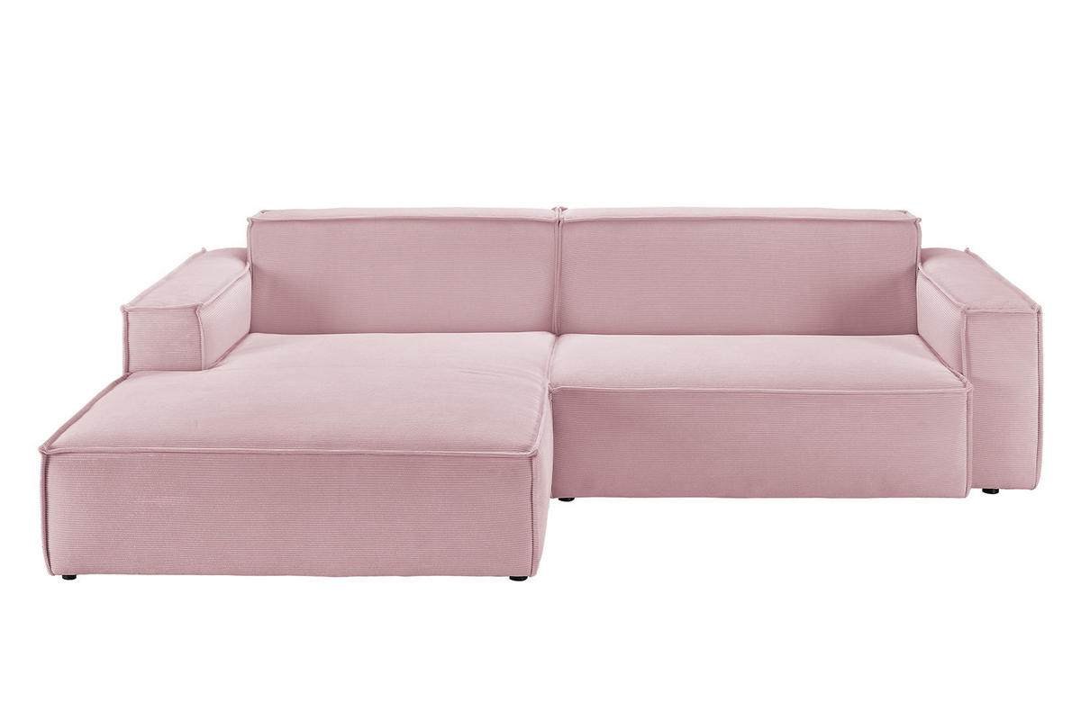 ECKSOFA SAMU Pink Cord - Pink/Schwarz, Textil (276/168cm) - KAWOLA