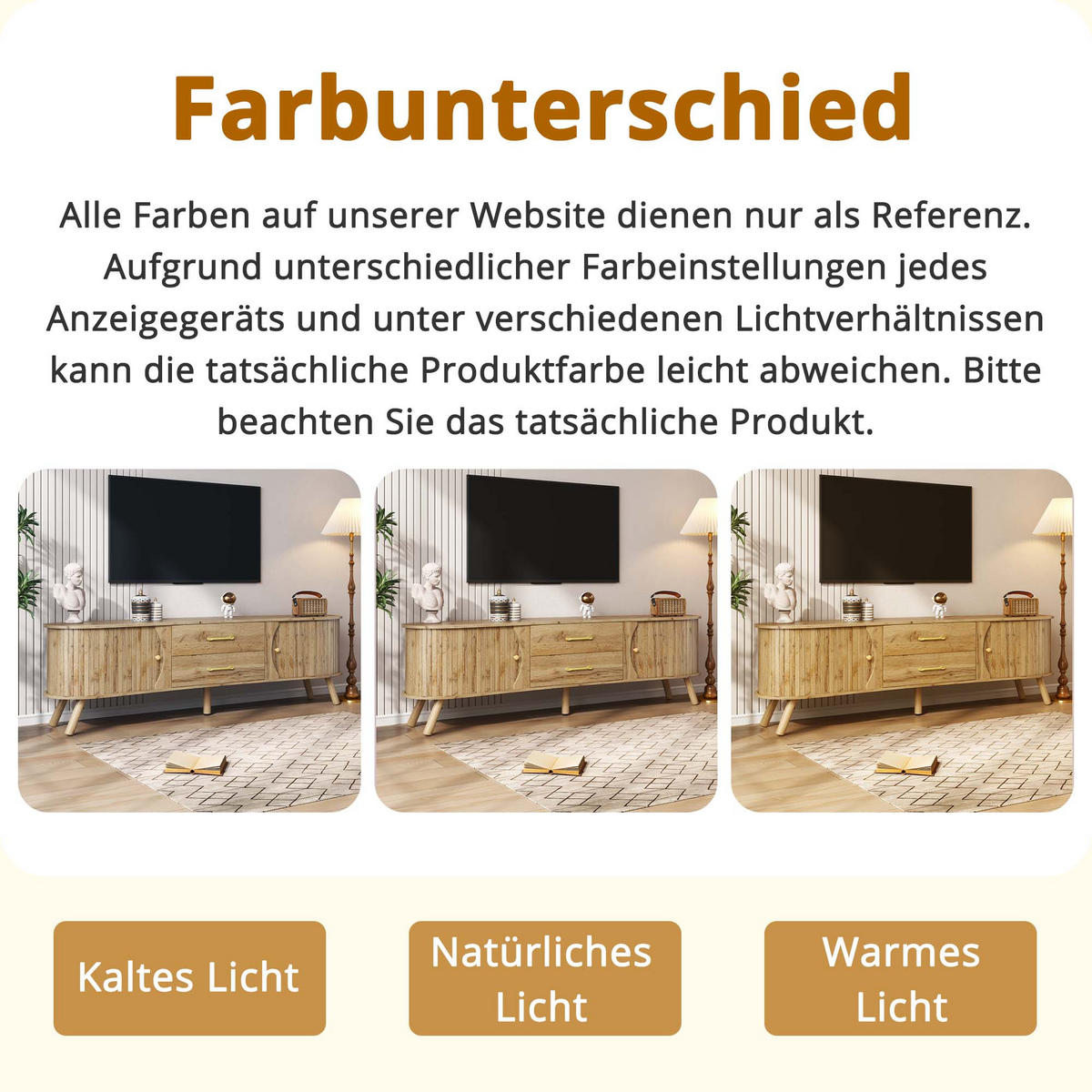 TV-LOWBOARD holzoptik & erbsenform - Naturfarben, Holzwerkstoff (160/55/36.5cm) - Urban Meuble