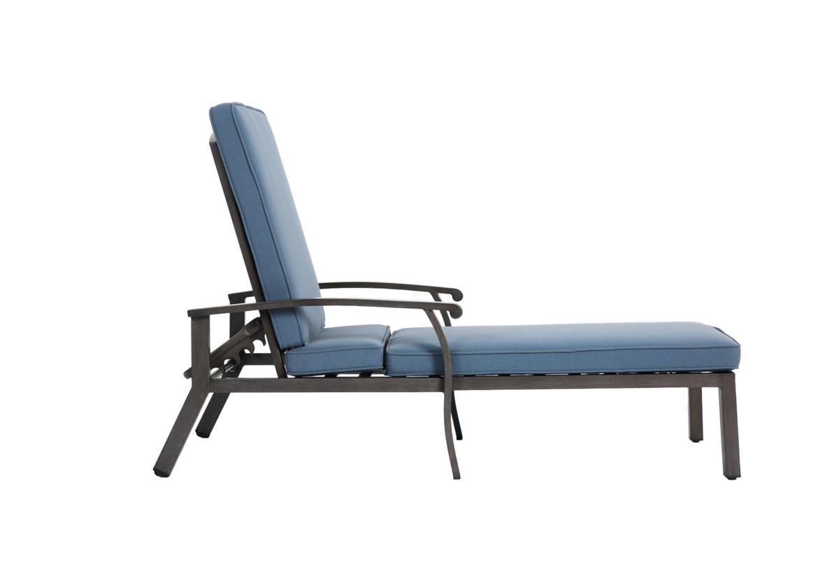 GARTENLIEGE Aluminium mit 5-fach verstellbarer Rückenlehne, Kissen 204/58/100 cm Blau - Blau, Metall (68/100/204cm) - Redom