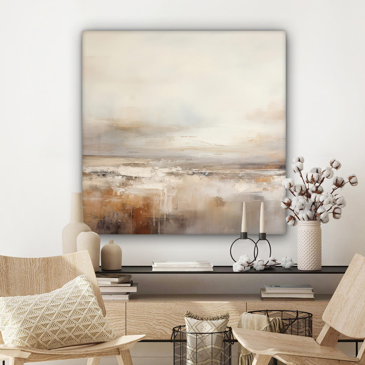 LEINWANDBILD - Kunst - Industriell - Grau - Braun - Abstrakt - 90x90 - Gemälde - Sandfarben, Textil (90/90cm) - MuchoWow