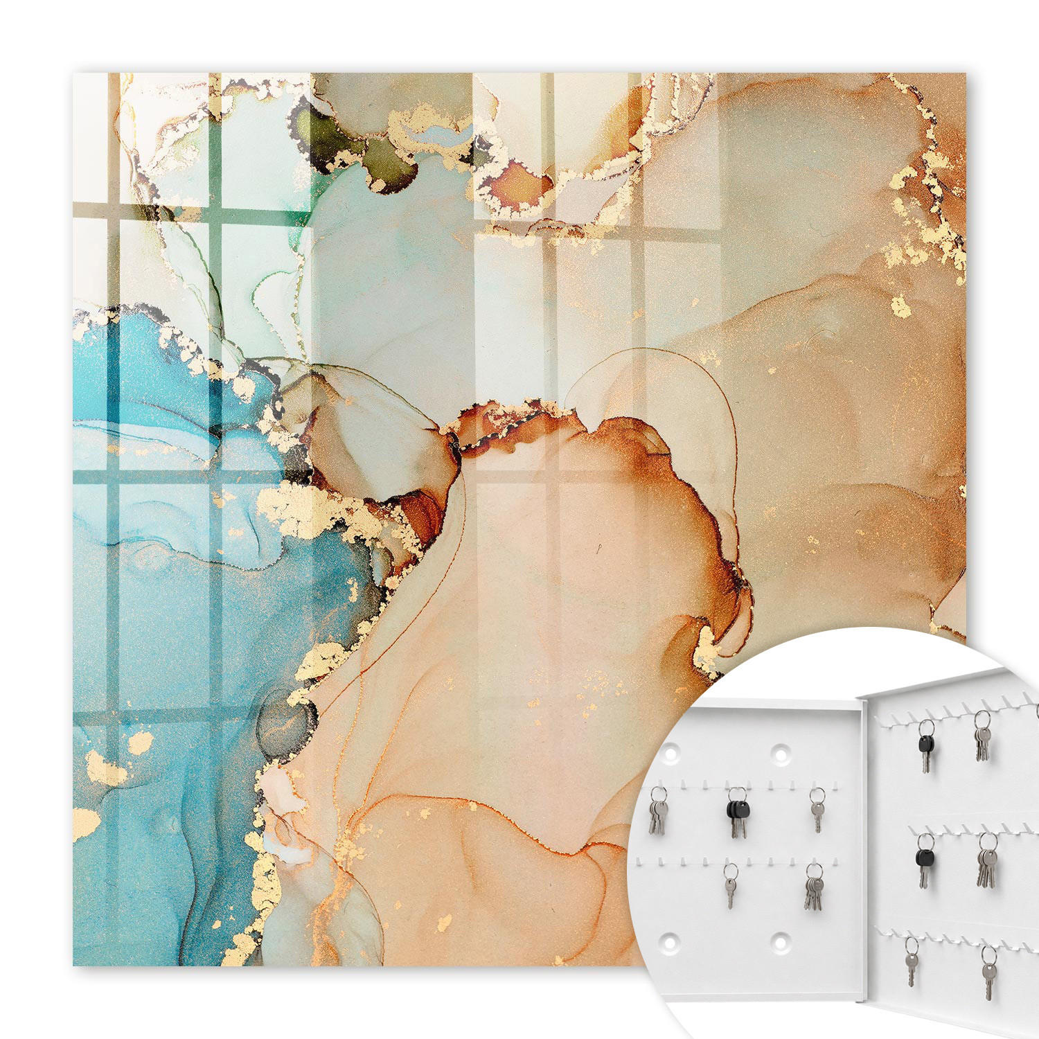 SCHLÜSSELBOX Weiß 30x30 cm – Türöffnung nach rechts - Abstrakte Eleganz - Beige, Metall (30/30/5cm) - TULUP