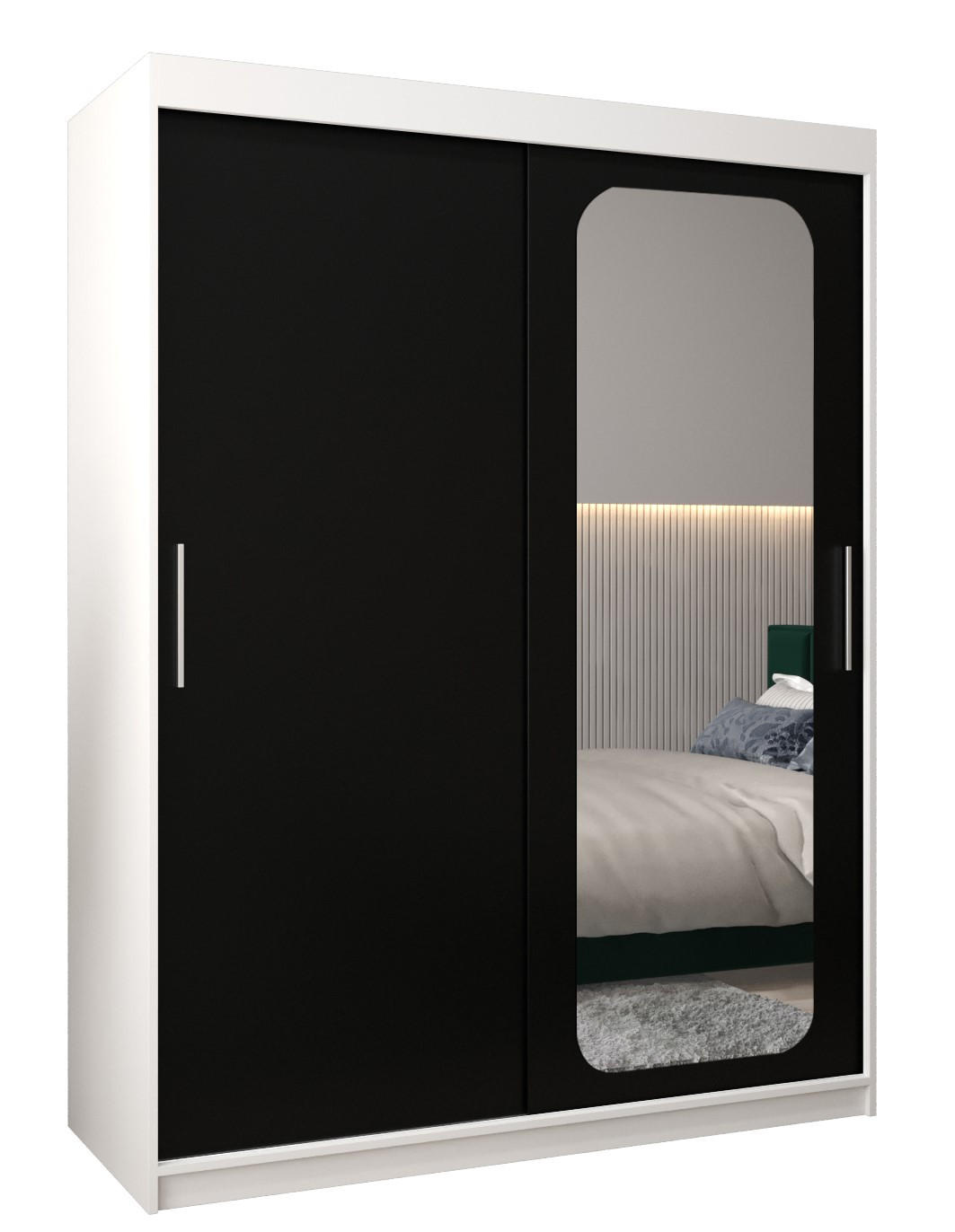 Abiks Möbel Schwebetürenschrank Weiß, Schwarz 150x200x62 cm