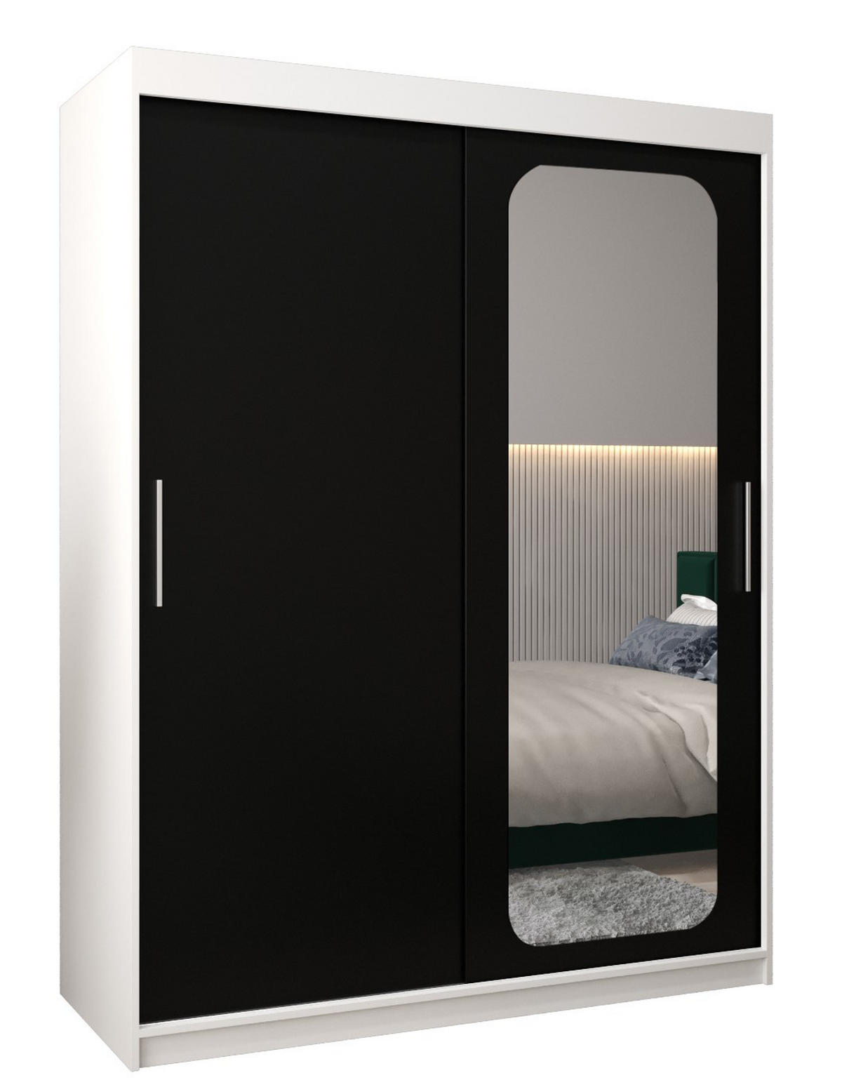 SCHWEBETÜRENSCHRANK 200/150/62 2-türig - Silberfarben/Schwarz, Holz/Kunststoff (150/200/62cm) - Abiks Möbel