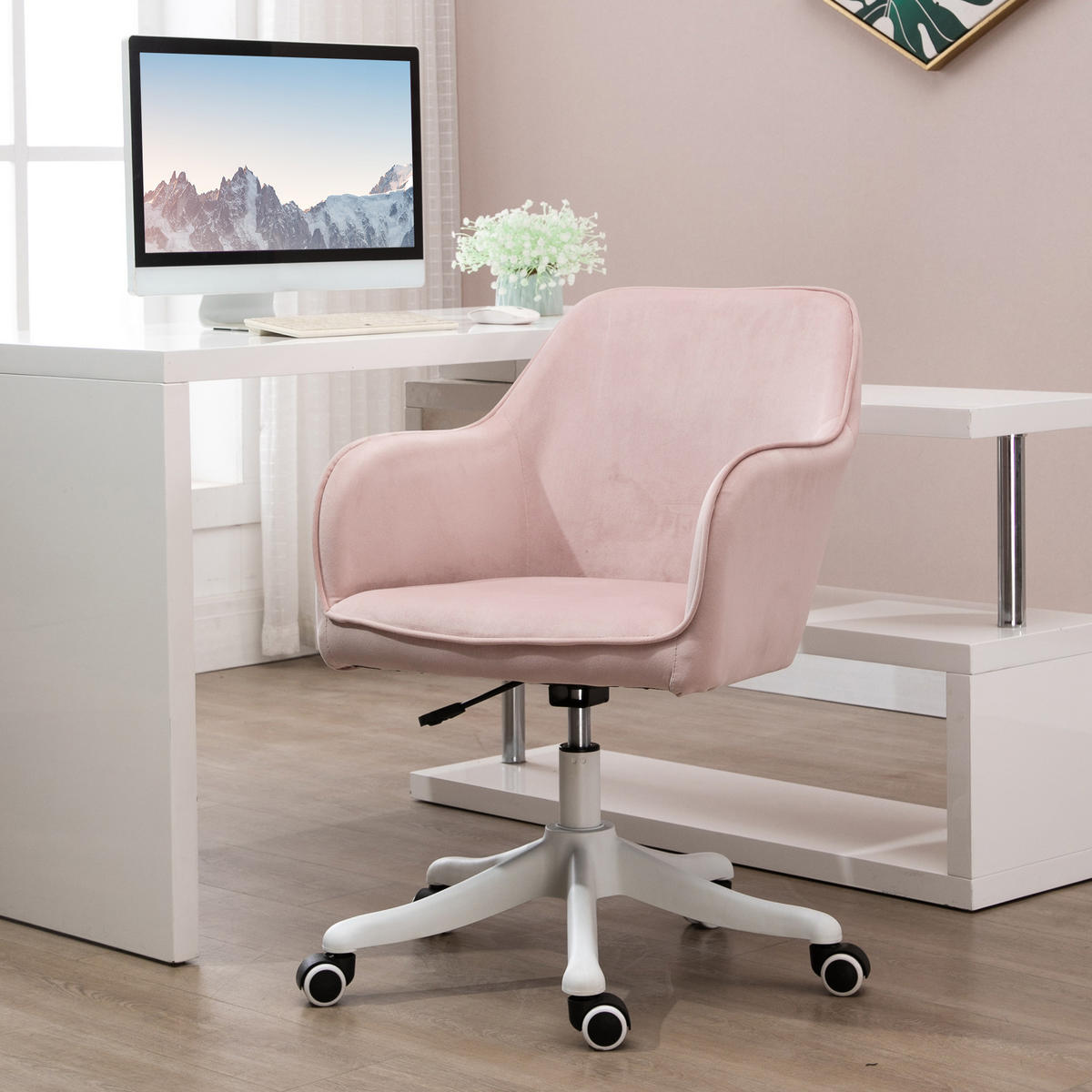 MASSAGE Bürostuhl Drehstuhl Arbeitstuhl mit Vibrationsfunktion Samt Rosa - Rosa, Textil (70/86/57cm) - Vinsetto