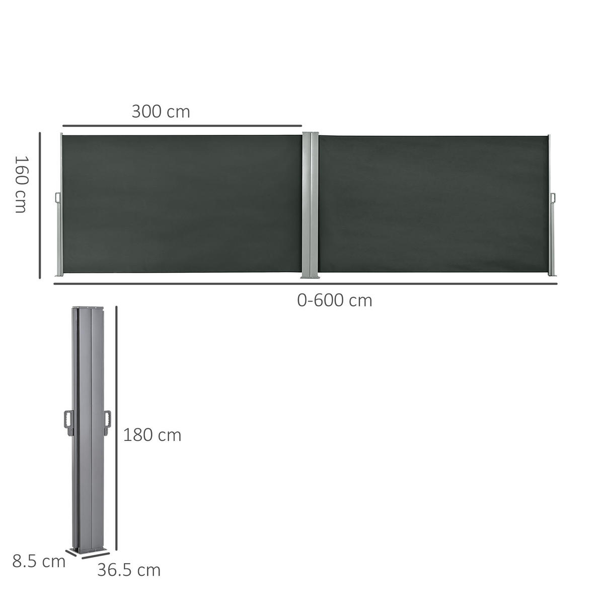 MARKISE,VERSTELLBARER, UV-beständiger Gartenteiler mit Griff, 600 x 180 cm, Grau - Grau, Metall (4/180cm) - Vallsero