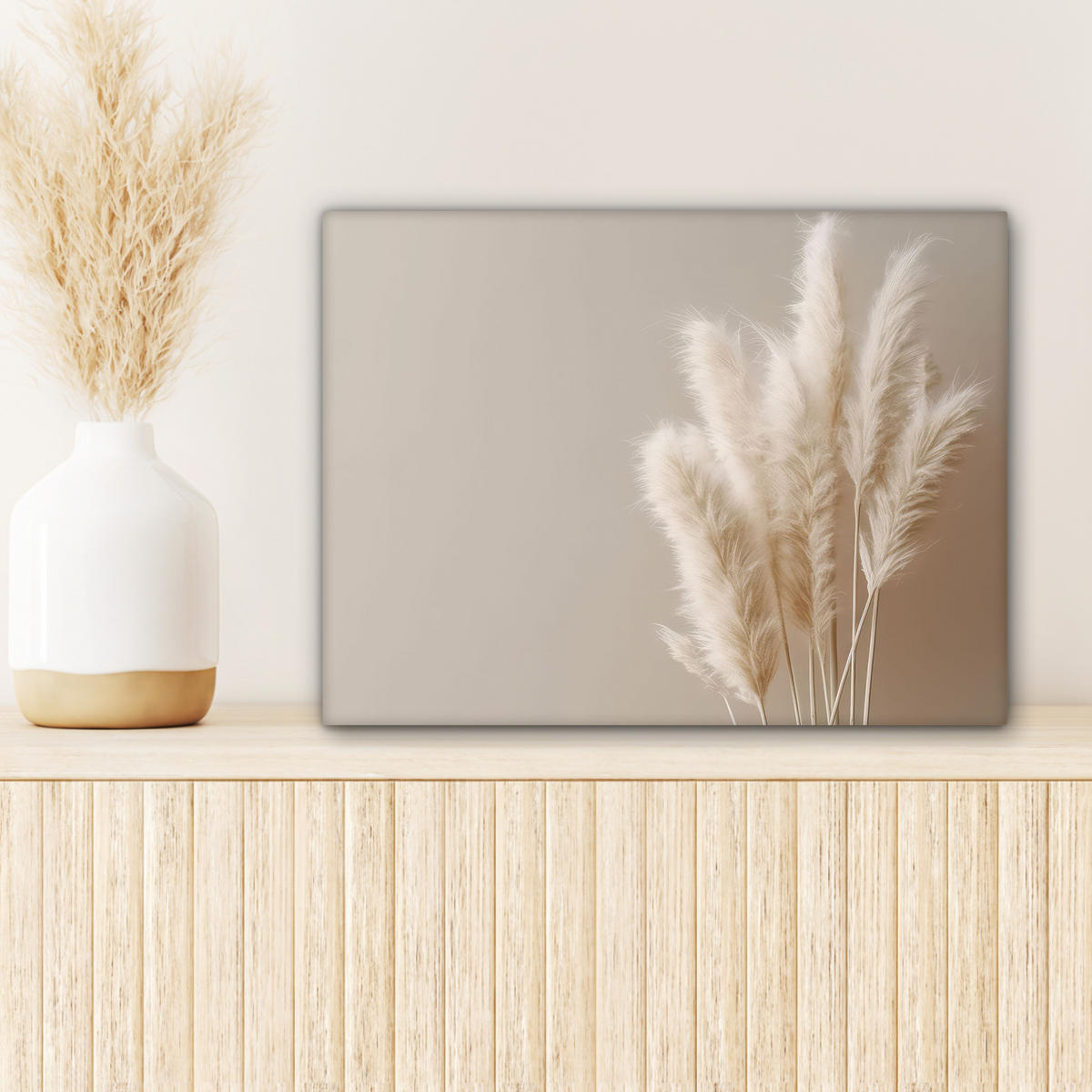 LEINWANDBILD Pampasgras - Federn - Pastell - Weiß 40x30 cm - Naturfarben, Textil (40/30cm) - MuchoWow