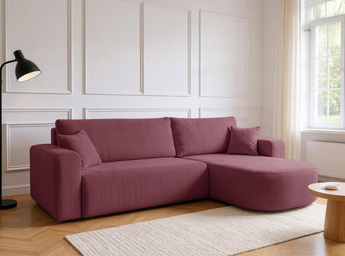ECKSOFA TEEO Cord Dunkelrosa 170 cm L-Form beidseitig - Koralle/Dunkelrosa, Kunststoff/Textil (170/275cm) - Homebook