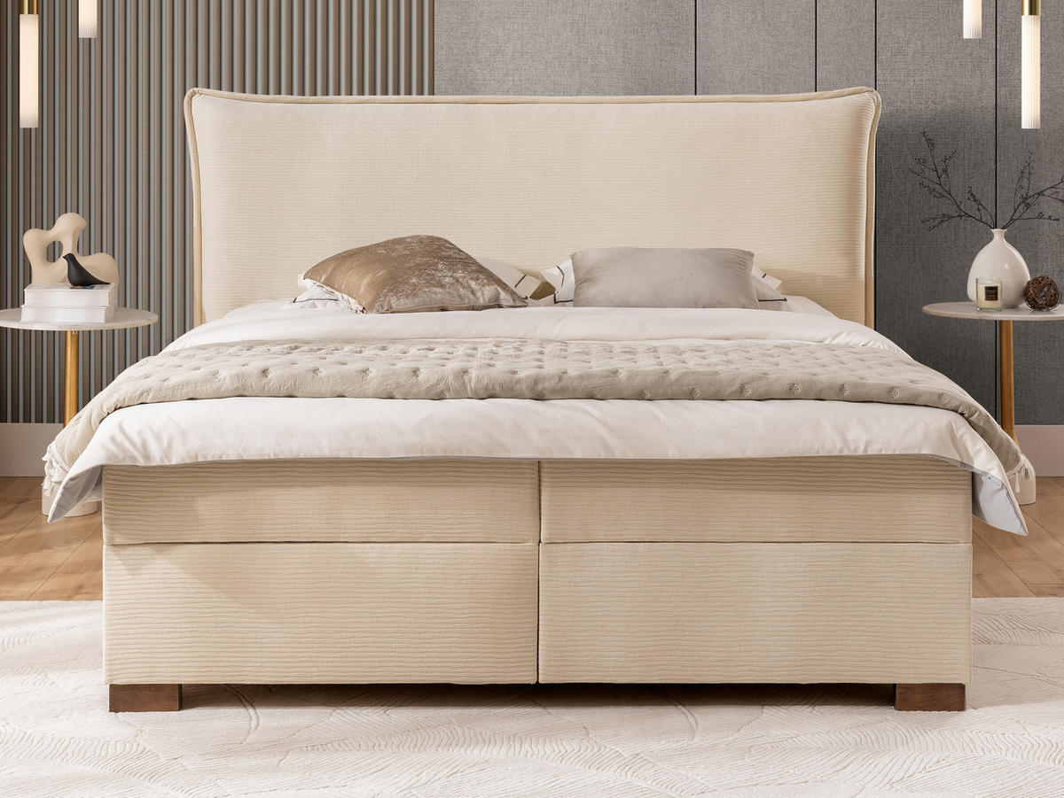 BOXBETT Lovetti, Strukturstoff mit Cordoptik, H3 - Beige/Dunkelbraun, Holz/Kunststoff (140/200cm) - S-Style Möbel