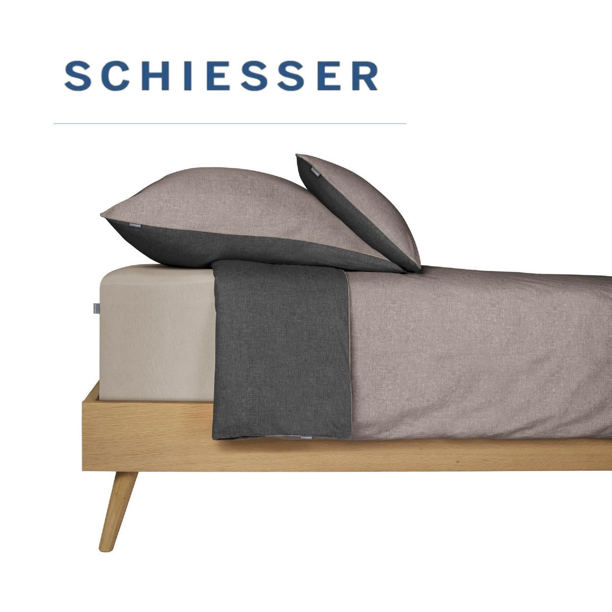 BETTWÄSCHESET Doubleface - Feinbiber - 2-teilig - 135 x 200 cm - Taupe-Schwarz - Schwarz, Textil (155/220cm) - SCHIESSER