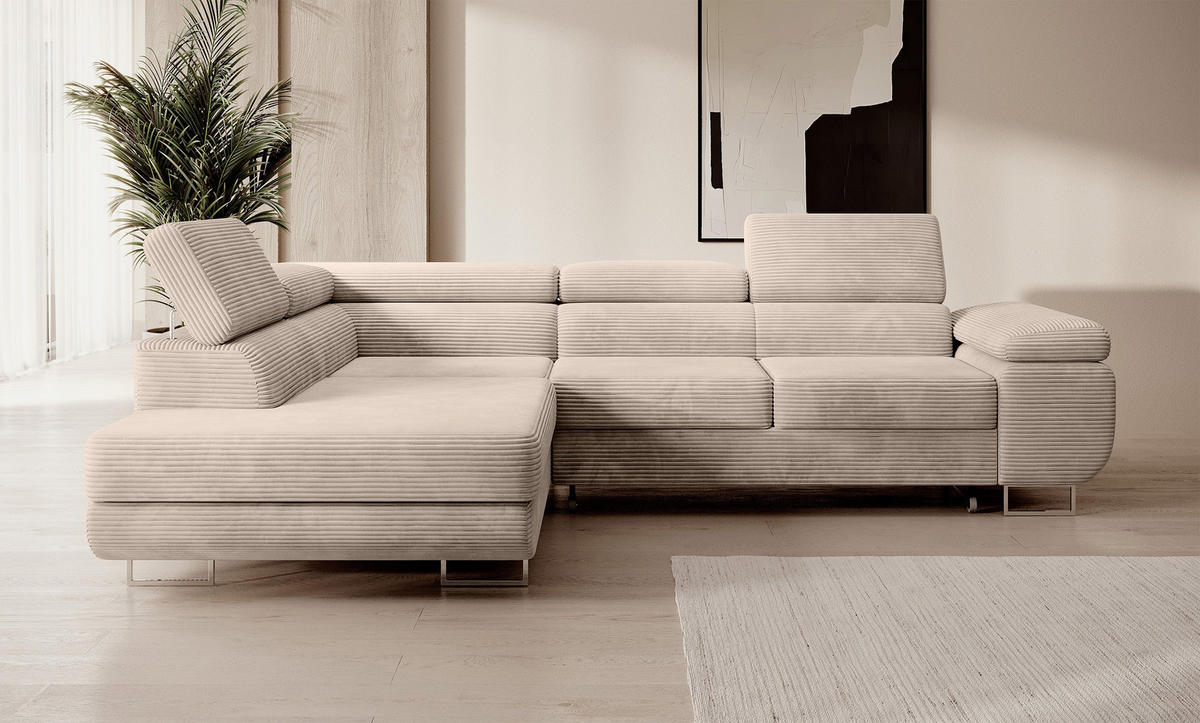 ECKSOFA Stevil Dunkelbeige Cordbezug - Silberfarben/Mokka, Textil/Metall (275/203cm) - Selsey