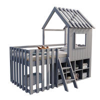 KINDERBETT 90/200 cm aus Massivholz mit Dach und Fenster, Grau - Grau, Holz (90/200cm) - OKMYHOME