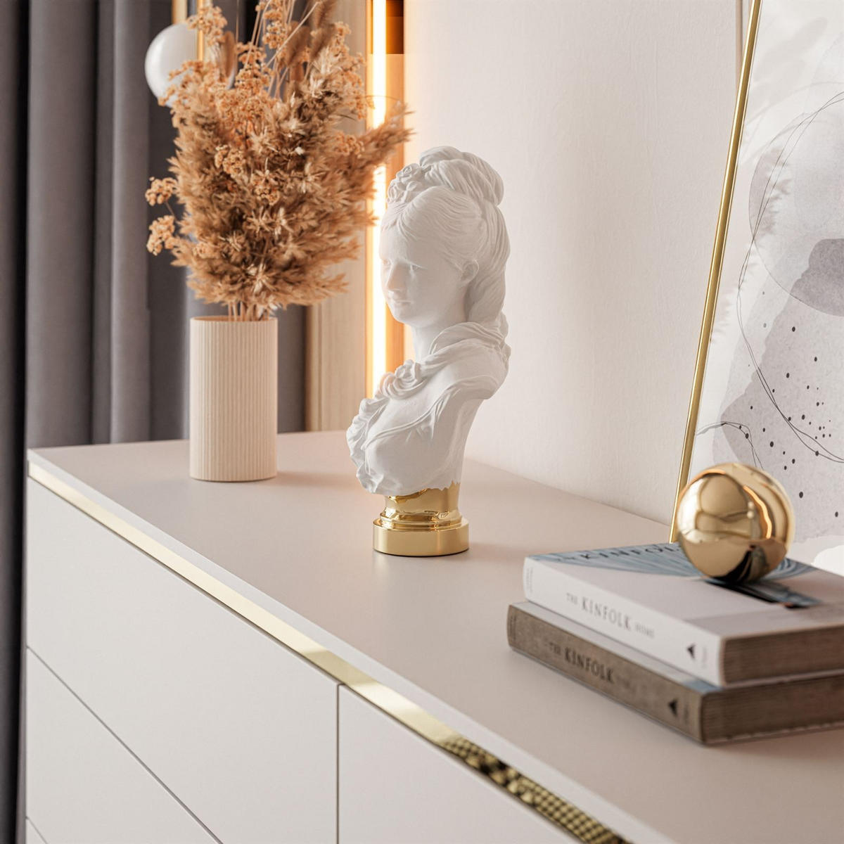 KOMMODE AURORA 4S1D Kaschmir mit gerade Goldchrom Fuße - Kaschmir/Goldfarben, Holzwerkstoff/Metall (140/91/40cm) - Lookway