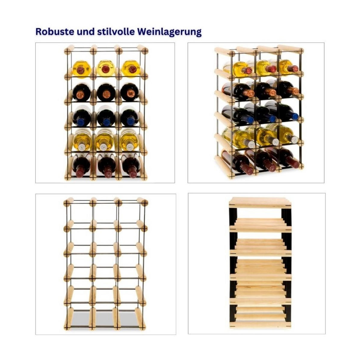 WEINREGAL Vinotega Mod Metal 52,5x32,5x24,5 cm 3x5 Flaschen Massives Kiefernholz Braun Geölt - Braun, Holz (32.5/52.5/24.5cm) - PROREGAL