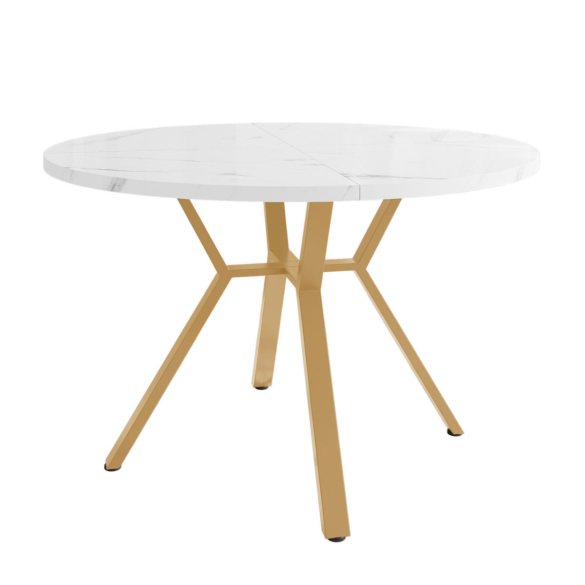 ESSTISCH, MDF in Marmoroptik mit Metallgestell, Ø 100/75 cm, Weiß/Gold - Goldfarben, Holzwerkstoff (100/100/75cm) - Redom