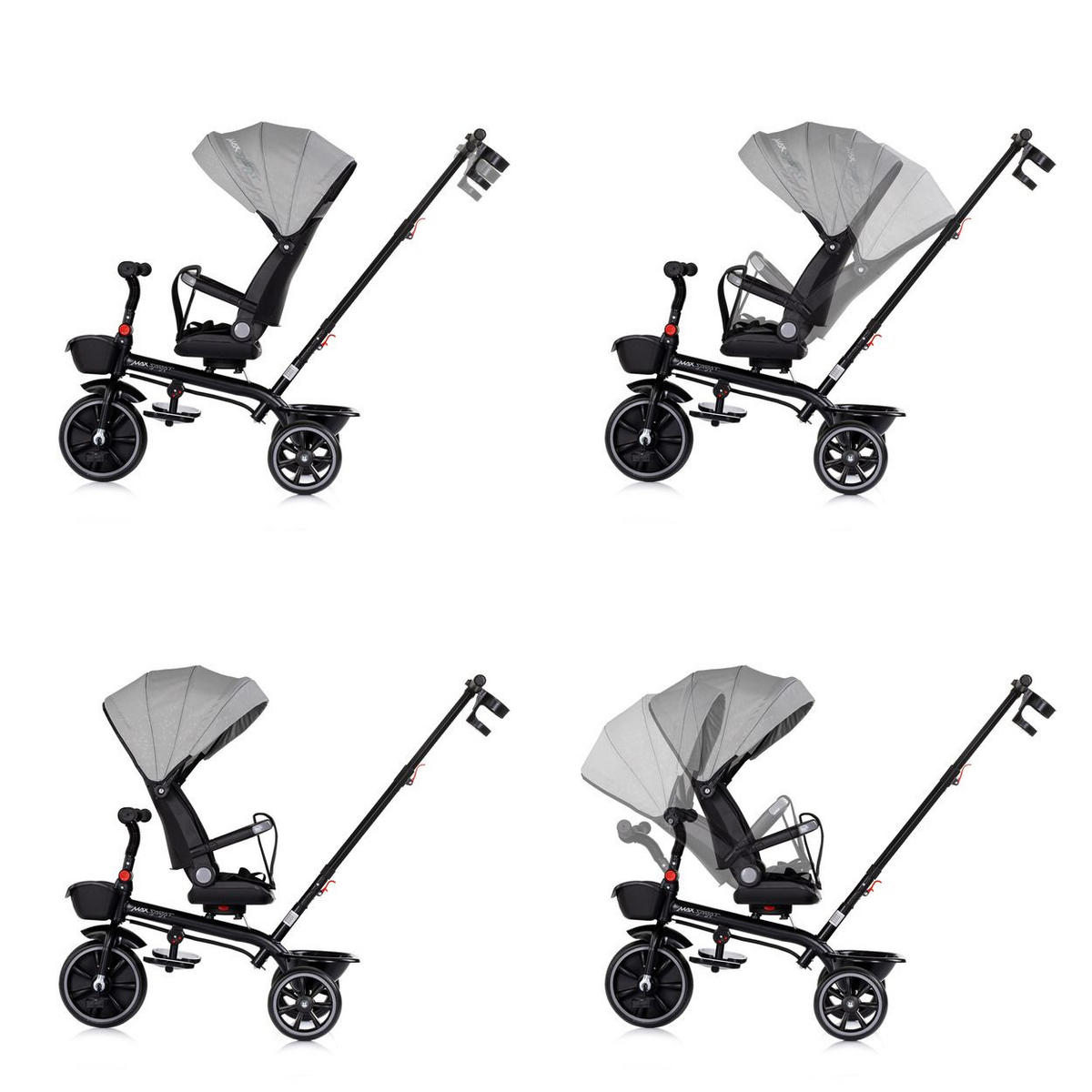 DREIRAD Max Sport 2 in 1 grau/schwarz Dreirad, Becherhalter, Sitz umkehrbar, Korb - Schwarz, Metall (116/50/95cm) - Chipolino