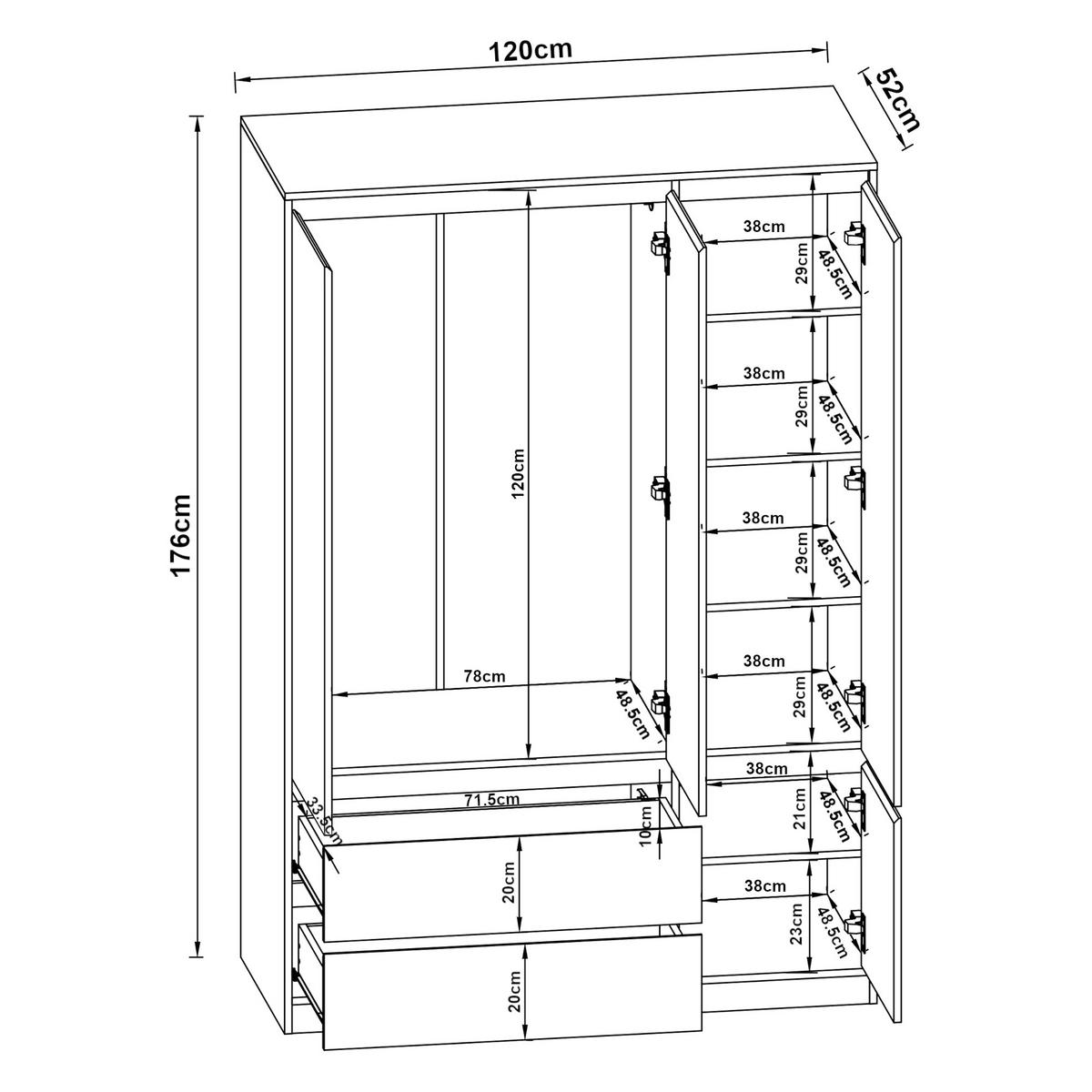 KLEIDERSCHRANK Bastheim - Eichefarben/Weiß, Holzwerkstoff (120/176/52cm) - [en.casa]