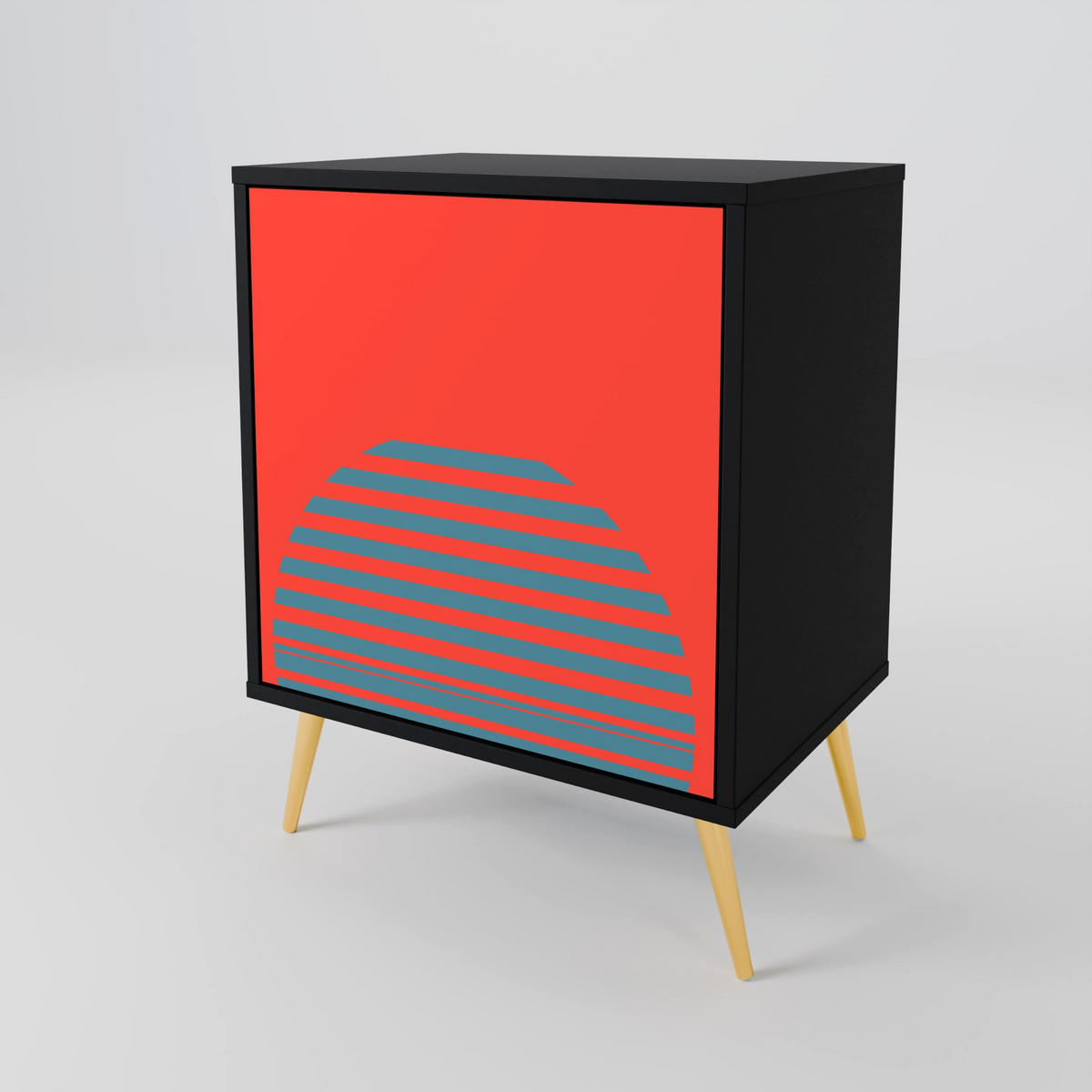 SIDEBOARD RISING GEOMETRY STARS, Schwarz, 57,5x42x67,5 cm, Schwarze Metall-Rahmenfüße - Multicolor/Schwarz, Holzwerkstoff/Metall (57.5/67.5/42cm) - SpaceRebels