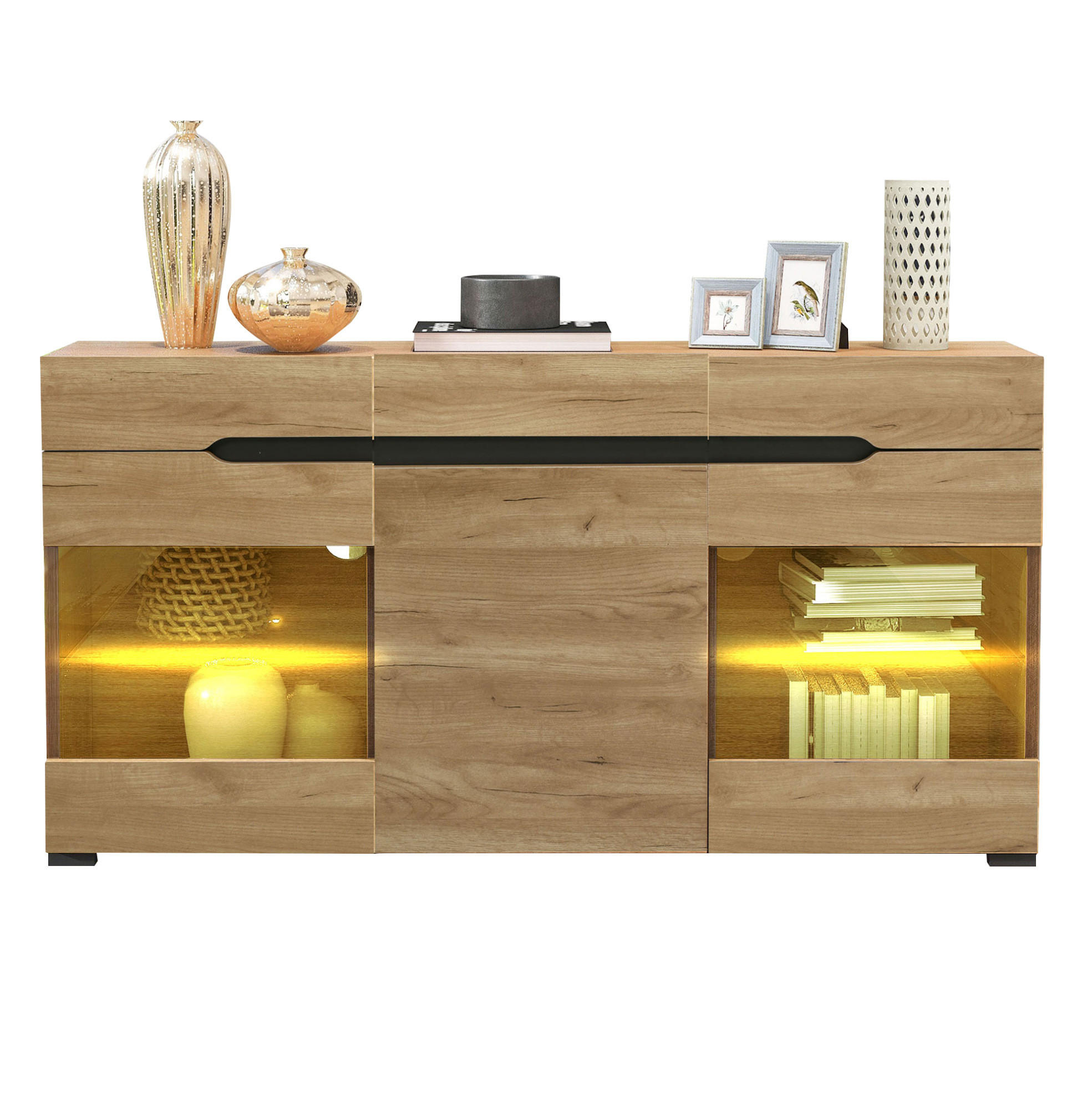SIDEBOARD 140/35/80 cm aus Spanplatte mit LED-Beleuchtung Eichefarben - Naturfarben, Holzwerkstoff (140/80/35cm) - Modenvie