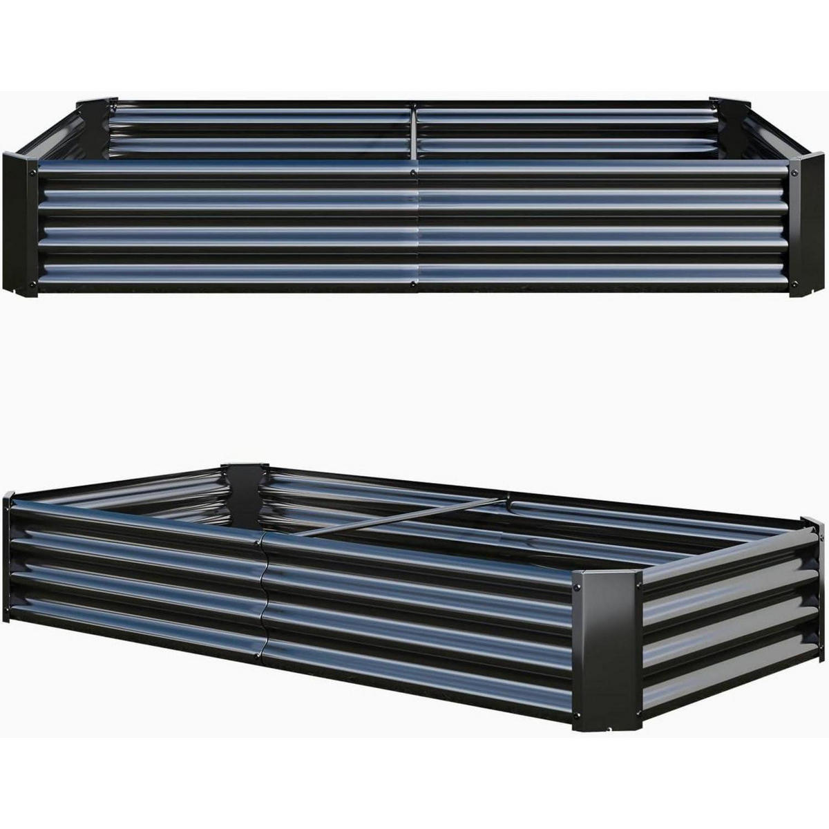HOCHBEET-SET Metall Schwarz 180 x 90 x 30 cm - Schwarz, Metall (90/30/180cm)