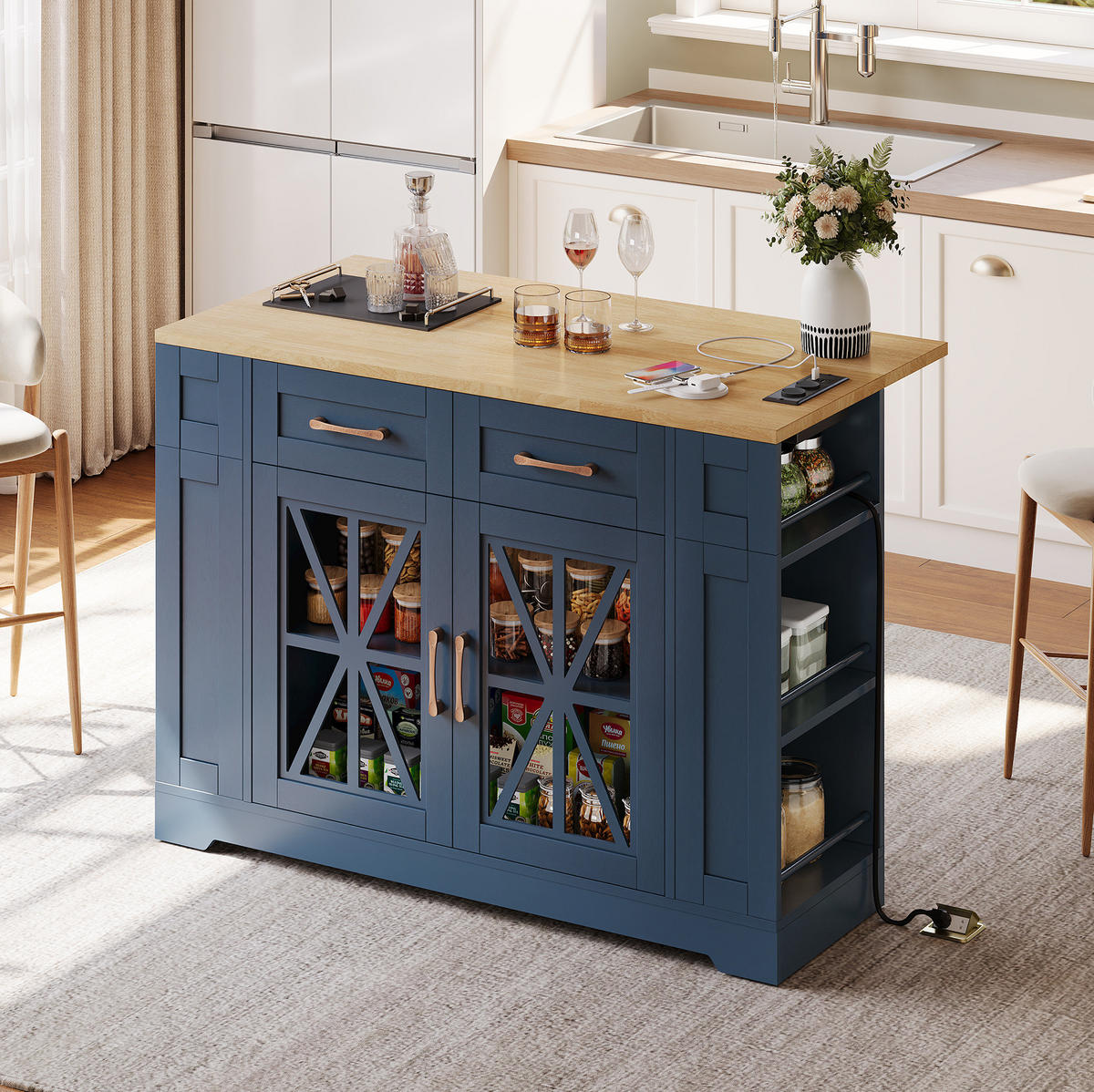 KÜCHENINSEL mit Klapptisch 120 cm Blau MDF - Blau, Holz (65/92/120cm) - Beauniv