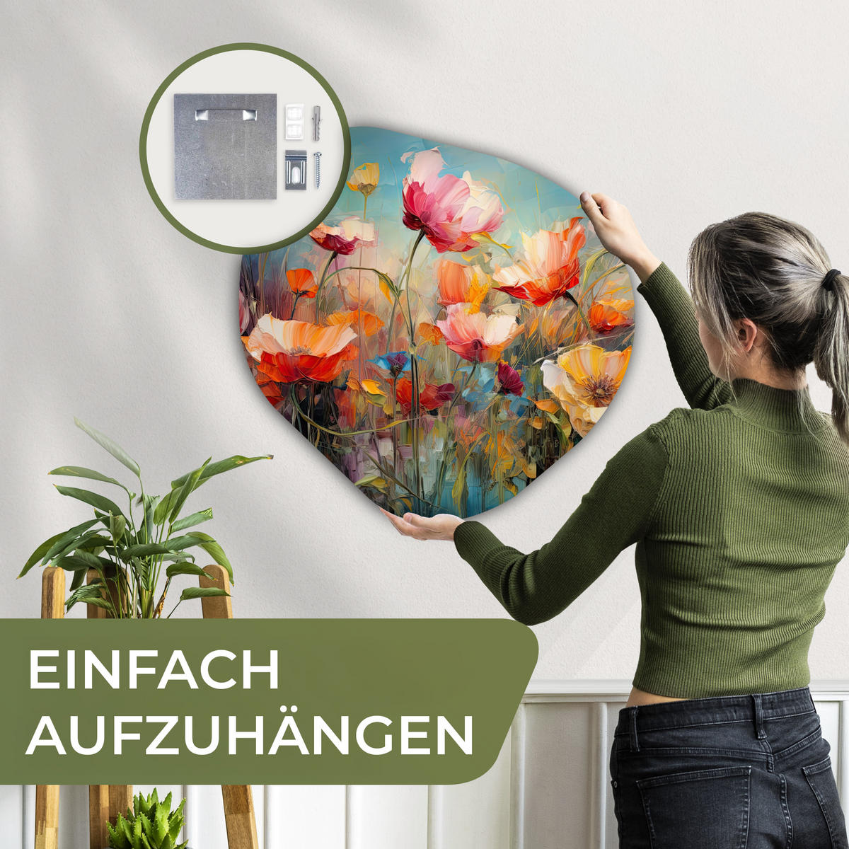 WANDBILD Blumen - Aquarell - Kunst - Botanisch - Natur 60x60 cm - Orange, Kunststoff (60/60cm) - MuchoWow