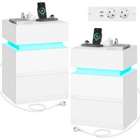 NACHTTISCH 2er Set mit Ladefunktion und LED, Weiß - Weiß, Holzwerkstoff (40/55/35cm) - Woltu