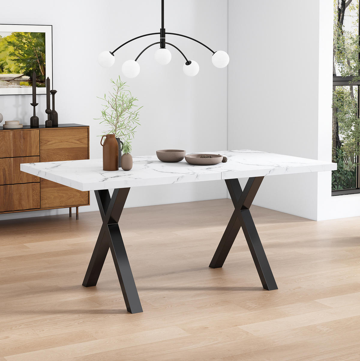 ESSTISCH mit Metallgestell 140/80/76 cm in Weiß Marmoroptik - Weiß, Holzwerkstoff (140/80/76cm) - BEAOK