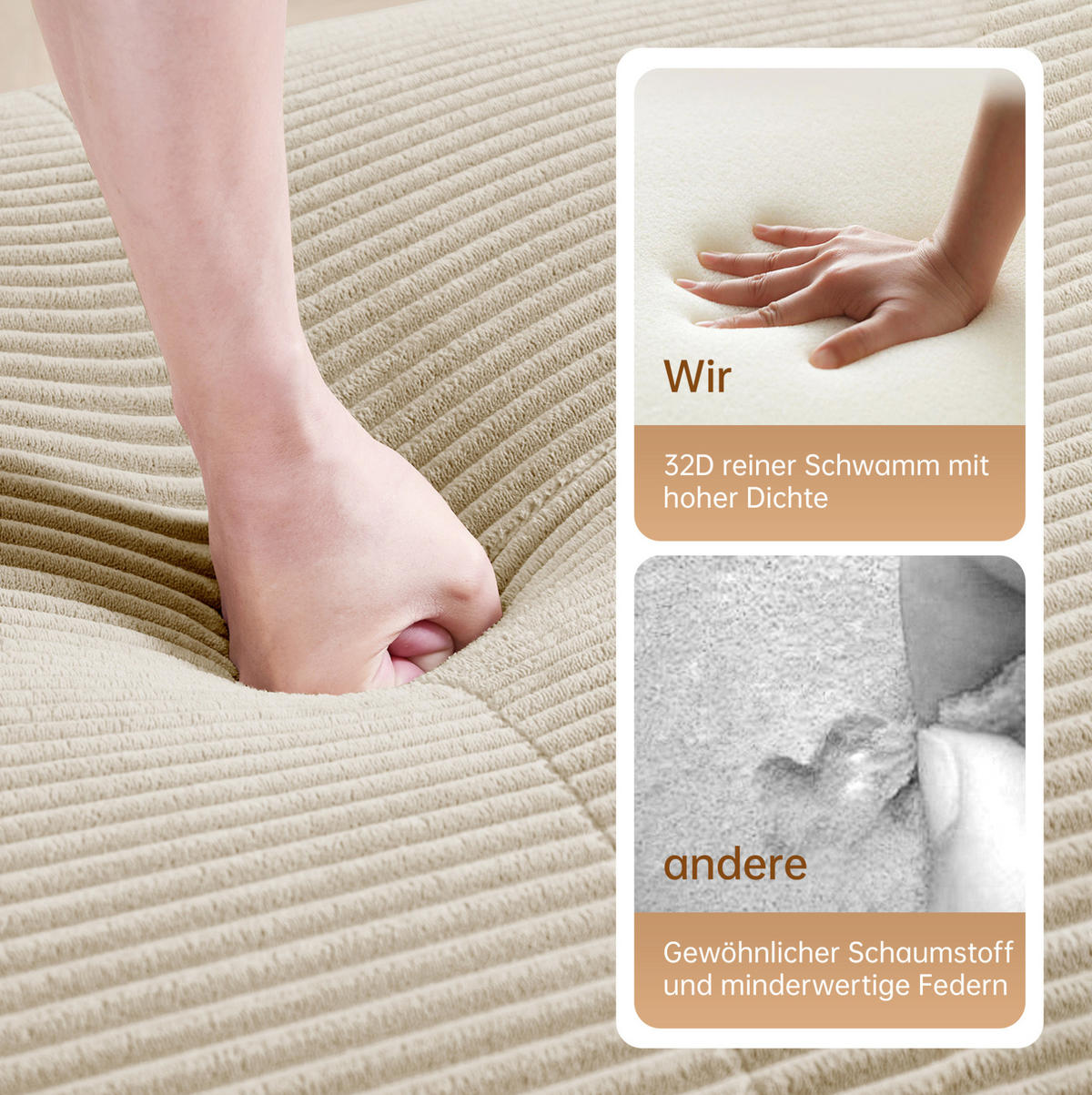 ECKSOFA 208/178/70 cm in Beige aus Cord, modular und ohne Montage - Beige, Textil (178/208cm) - Flora Grace