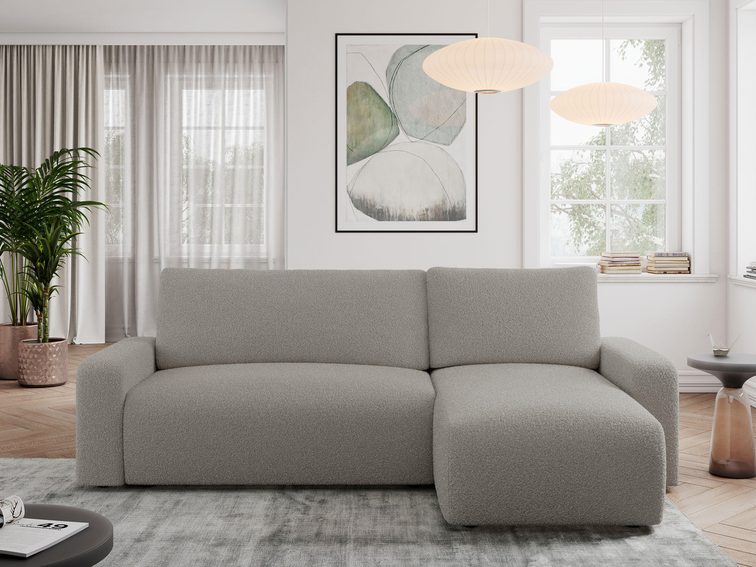 ECKSOFA ARGOS Grau Boucle - Schwarz/Grau, Kunststoff/Textil (245/150cm) - MKS