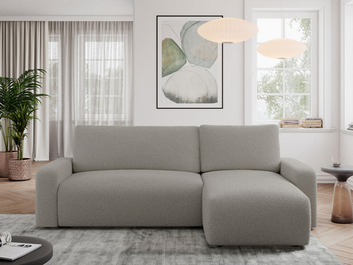 ECKSOFA ARGOS Grau Boucle - Schwarz/Grau, Kunststoff/Textil (245/150cm) - MKS