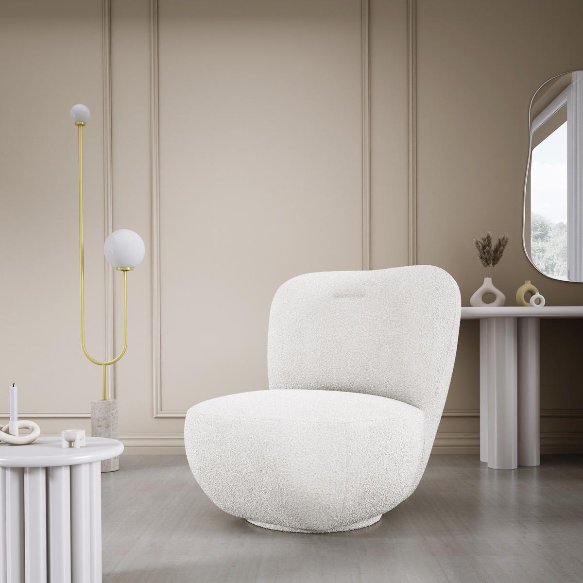 DREHSESSEL LUIS, Freistehend, Sitz drehbar 360°, 39x82x56 cm, WEISS - Weiß, Holz/Textil (82/72/66cm) - DomoHome