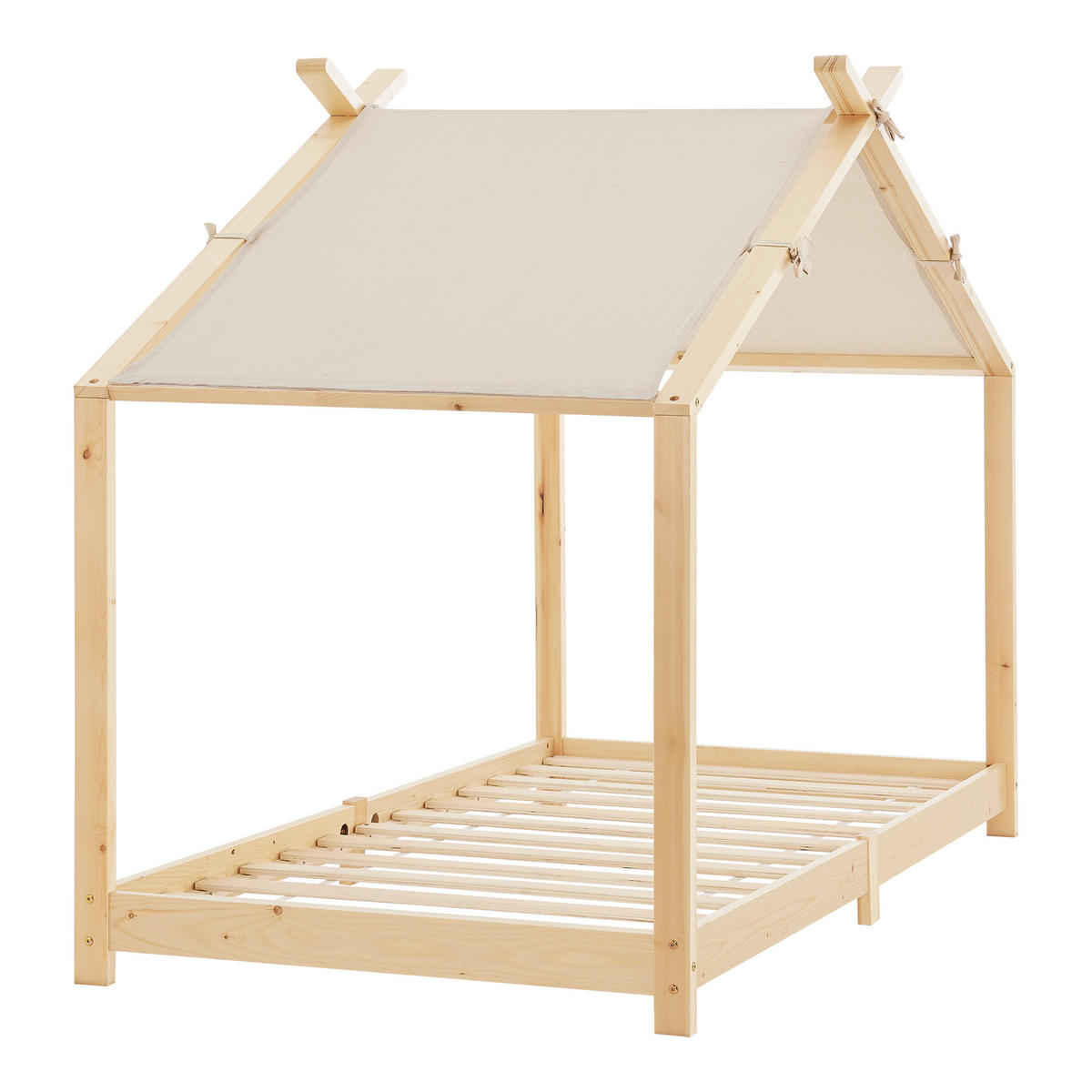 HAUSBETT Brome - Naturfarben, Holz/Textil (90/200cm) - [en.casa]