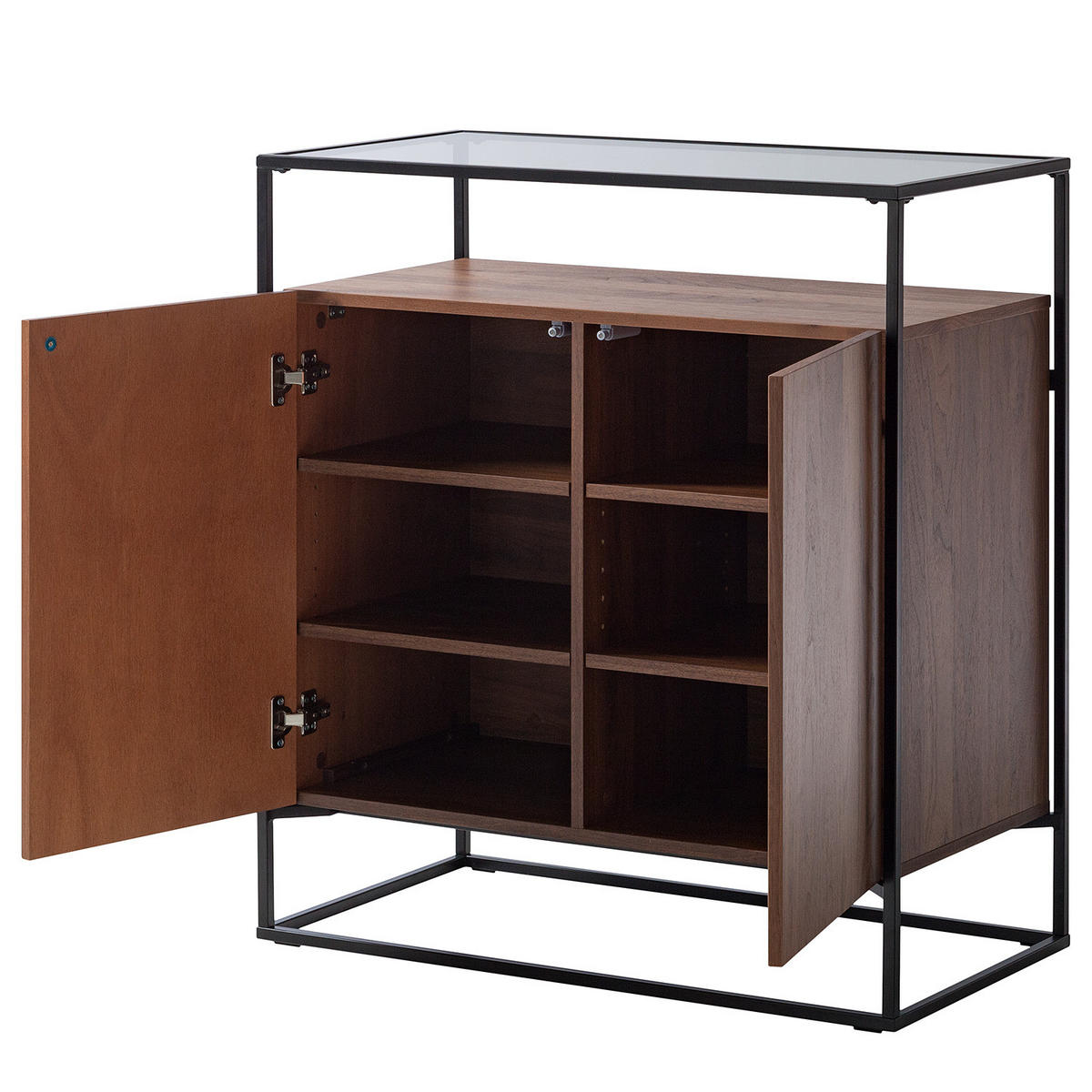 KOMMODE - Echtholzfurnier / Metall - Walnuss / Schwarz - Braun, Glas/Holzwerkstoff (84/92/45cm) - home24