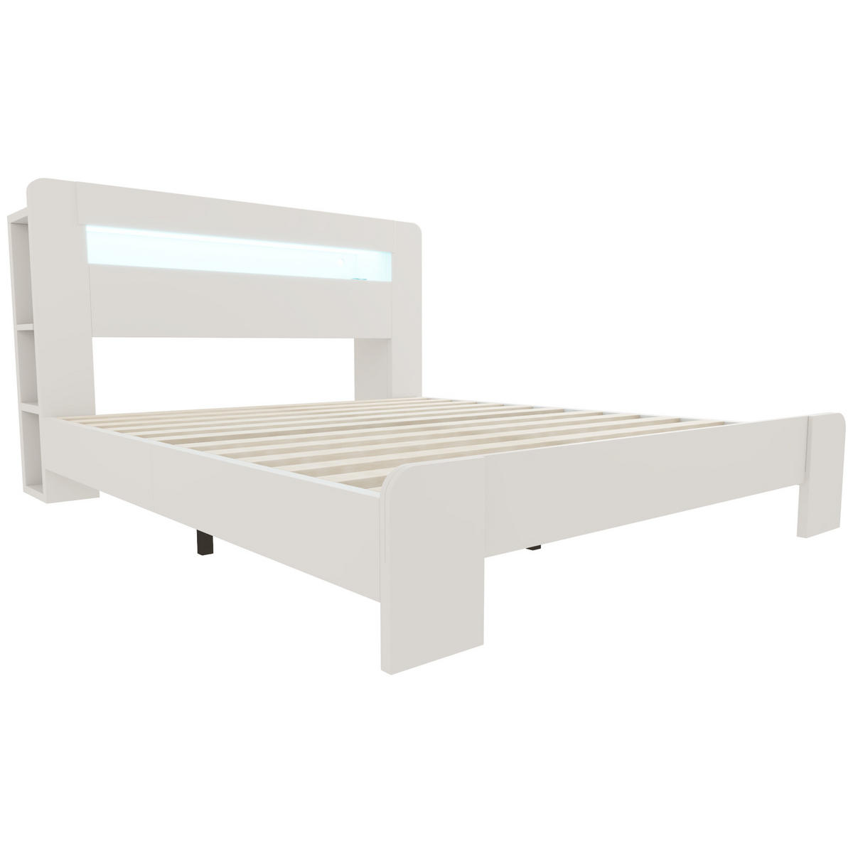 HOLZBETT 140x200cm Kopfteil Stauraum LED Steckdose Weiß - Weiß, Holz (140/200cm) - FLIEKS