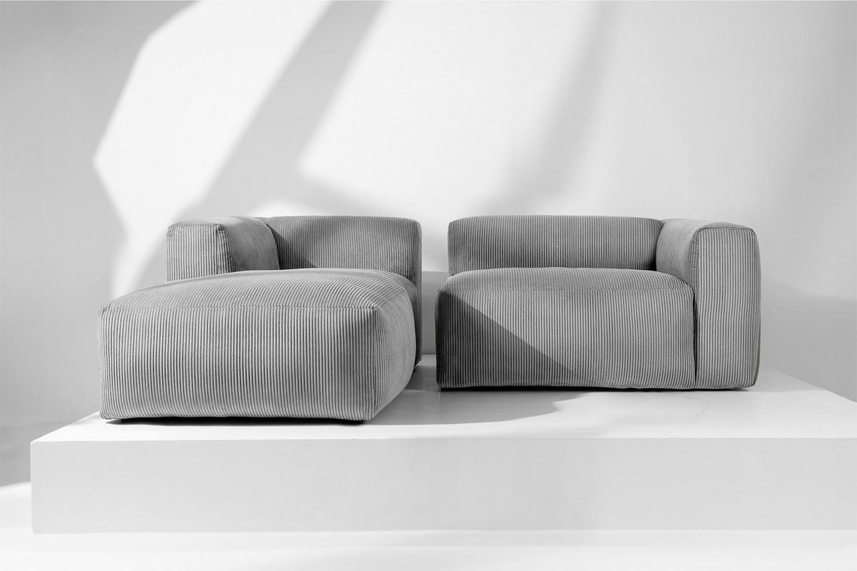 ECKMODULSOFA-LINKS BUFFO 3/4 Sitzer mit extrem weicher Sitzfläche, Kordstoff, hellgrau - Hellgrau, Textil (237/180cm) - KONSIMO®
