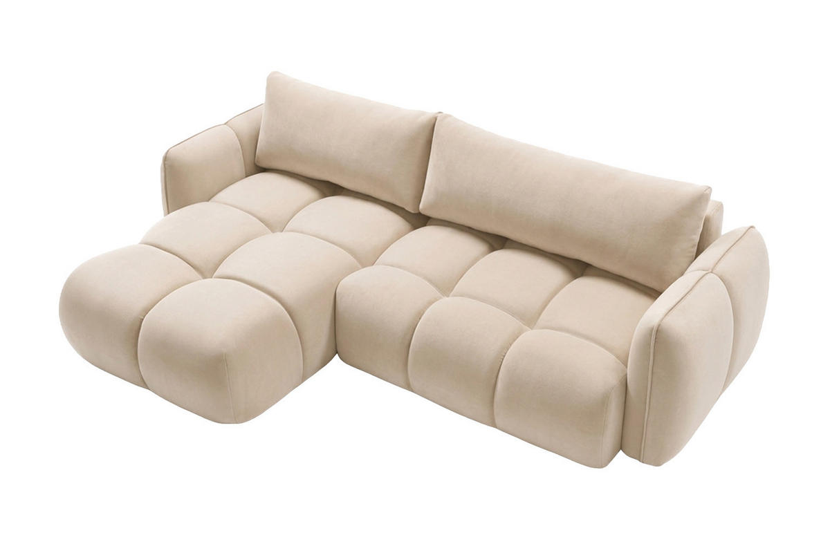 ECKSOFA L-Form Mit Schlaffunktion, Veloursstoff Bluvel, Creme, Links, BELVEDER L - Creme, Holz (250/168cm) - Kaiser Möbel