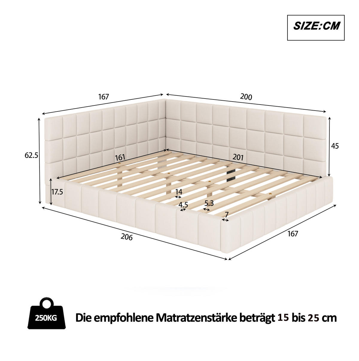 POLSTERBETT 160/200 cm beige aus Stoff mit umbaubarer Rückenlehne - Beige, Textil (160/200cm) - OKWISH