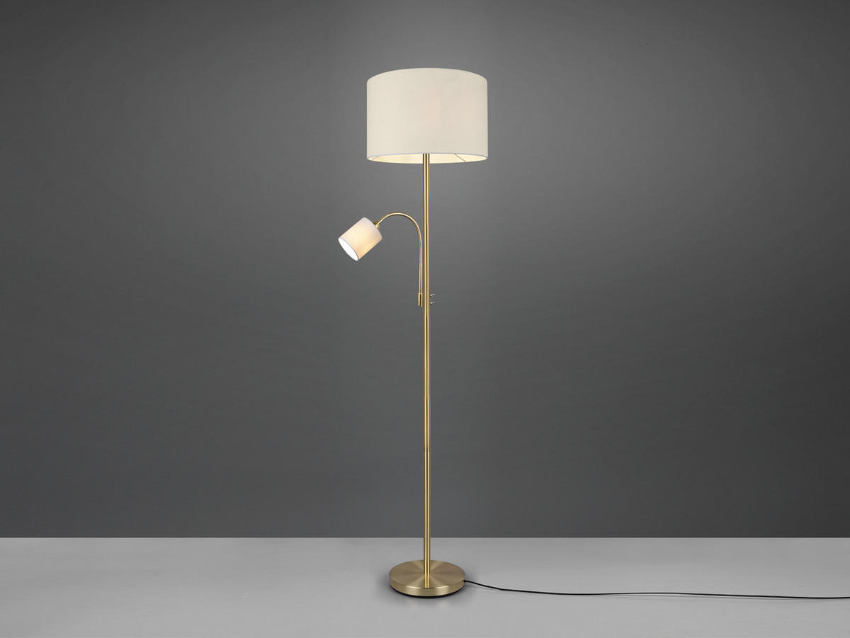 LED-STEHLAMPE Gold mit Leselampe, Höhe 170cm, große Standlampe dimmbar Stoffschirm Weiß, Wohnzimmer - Messingfarben, Textil (40/40/170cm) - meineWunschleuchte