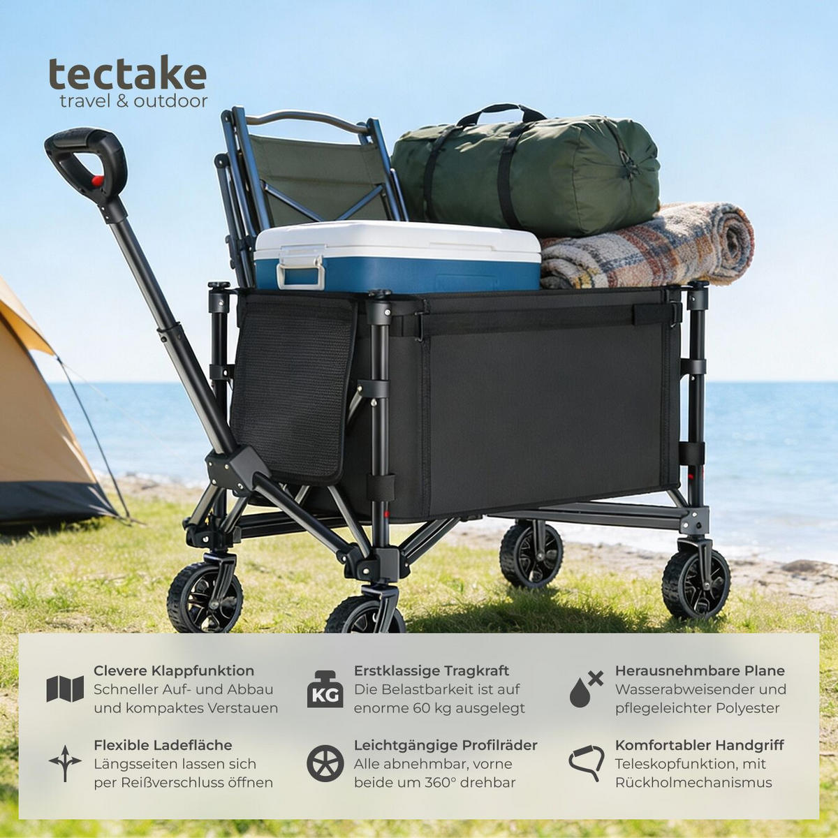 BOLLERWAGEN Smartrider, Inklusive Einlegeboden, Reflektorstreifen, Belastbarkeit 60 kg, schwarz - Schwarz, Kunststoff (47/90/83cm) - tectake