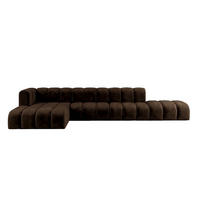ECKSOFA Modulares In L-Form Mit Hocker, Velvet-Stoff Riviera, Schokolade, Links, GRAND - Braun, Holz (386/179cm) - Kaiser Möbel