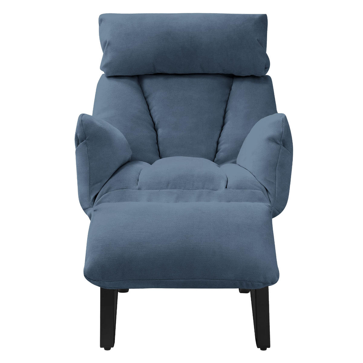 RELAXSESSEL Blau Leinenbezug verstellbar mit Armlehnen und Fußablage - Blau/Schwarz, Textil/Metall (85/102/82cm) - ML-DESIGN