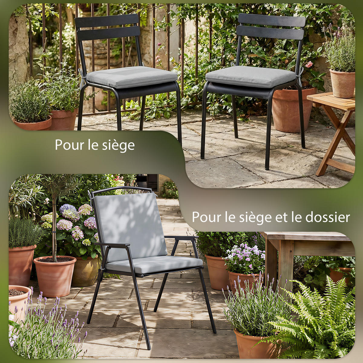 SITZKISSEN 2er-Set DE-16735 50x50 cm, 7 cm dick, UV30+ Grau - Hellgrau, Textil (50/50/7cm) - ComfortXL