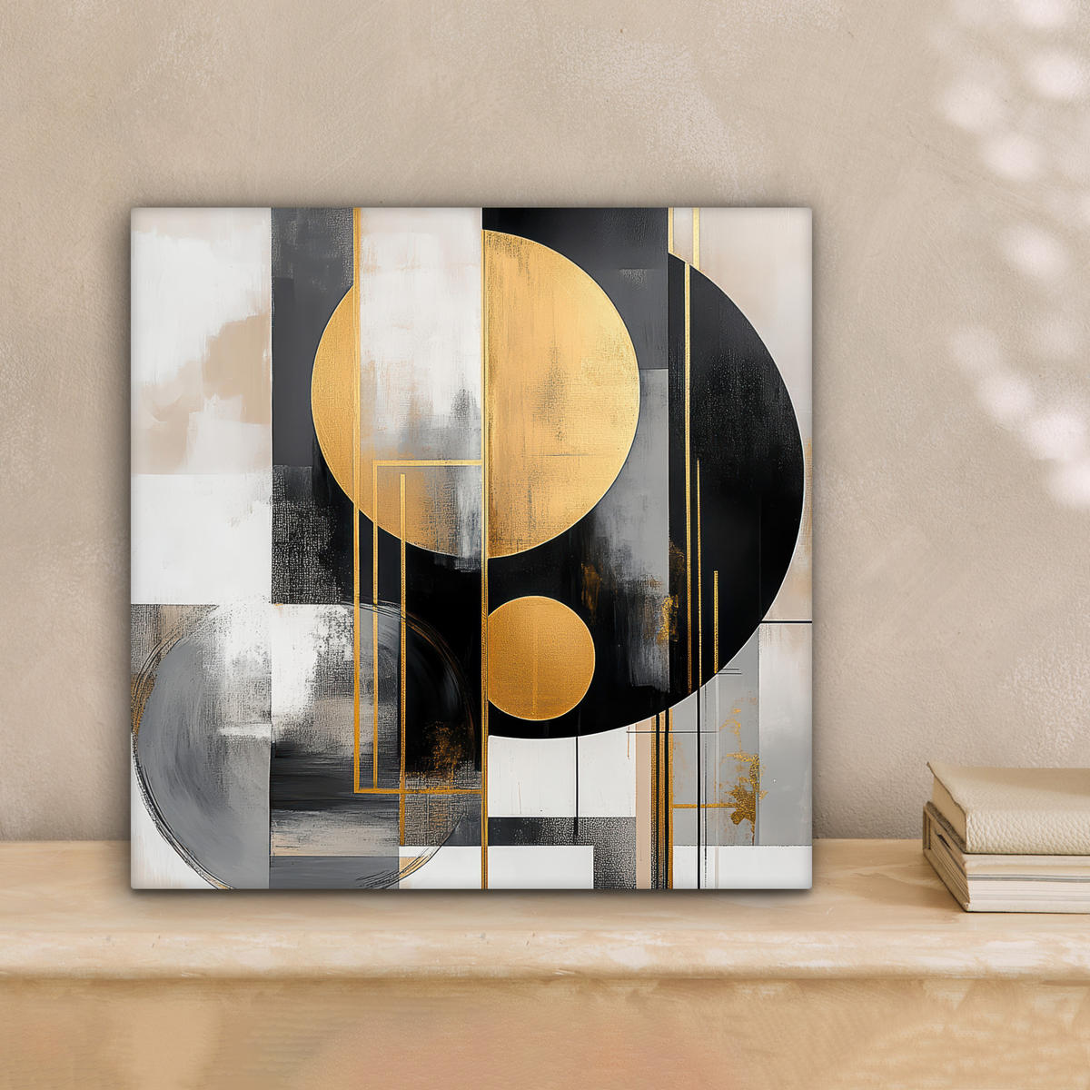 LEINWANDBILD Abstrakt - Gold - Silber - Formen - Ästhetisch - Modern 20x20 cm - Goldfarben, Textil (20/20cm) - MuchoWow