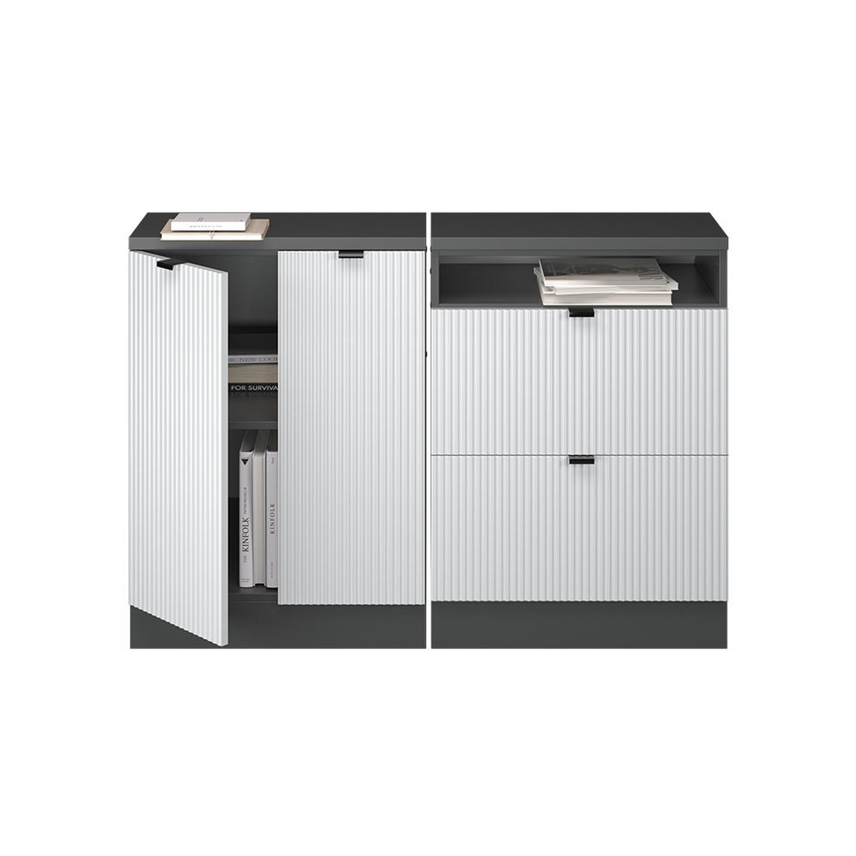 KUHINJSKI ORMAR ZA KOSINE KROVA R-Line Bijeli grebeni 120 cm Set od 2 korpusa ormara, dubina 60 cm - bijela/antracit, drvni materijal (120/83.8/60cm) - Vicco